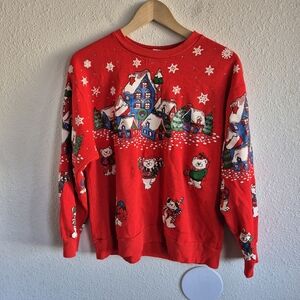 Vintage Jane Colby Red Christmas Crewneck Sweater Womens Size Medium